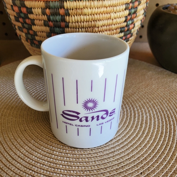 Vintage Las Vegas Sands Hotel Casino Coffee Mug Purple and White Pin Stripe - Picture 2 of 6